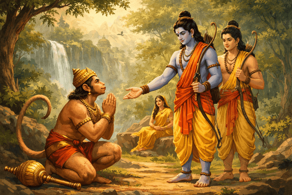 Hanuman meets Rama in the forest