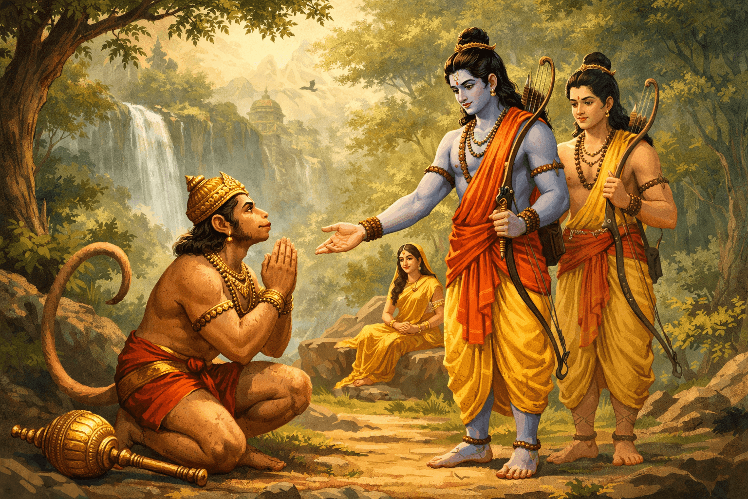 Hanuman meets Rama in the forest